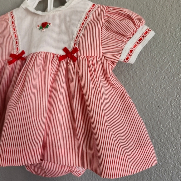 Vintage Girls Red Striped Dress and Bloomers 6 Months - Picture 2 of 5